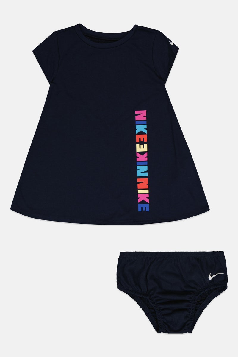 Nike Toddlers Girl 2 Pieces Brand Logo Dress With Panty Set, Navy - Image 2